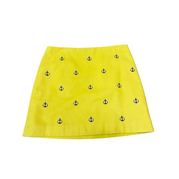 Vineyard Vines Yellow Anchor Embroidered A-Line mini Skirt Size 10 Wool Blend - Picture 1 of 3